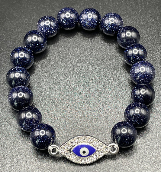 Blue Gold Stone x Evil Eye Protection Charm Bracelet