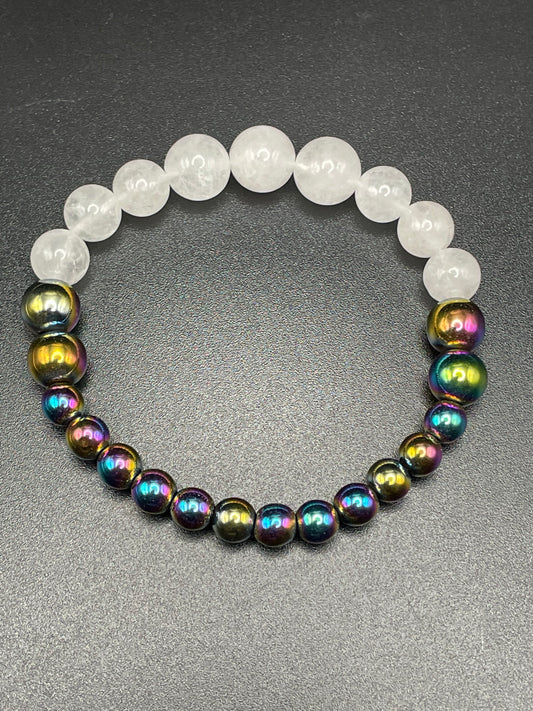 White Jade x Rainbow Hematite Bracelet