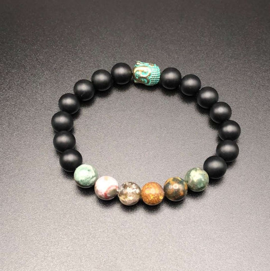 Indian Agate x Bronze x Onyx bracelet-Bracelet-DopeAlchemy-DopeAlchemy.com