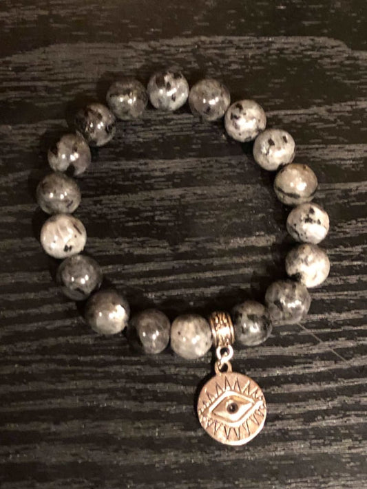 Larvikite x Evil Eye charm bracelet-Bracelets-DopeAlchemy-DopeAlchemy.com