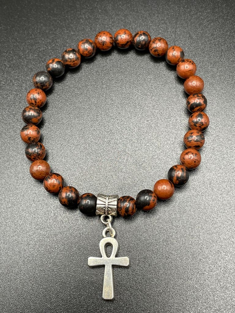 Mahogany obsidian x ankh charm bracelet - Bracelets