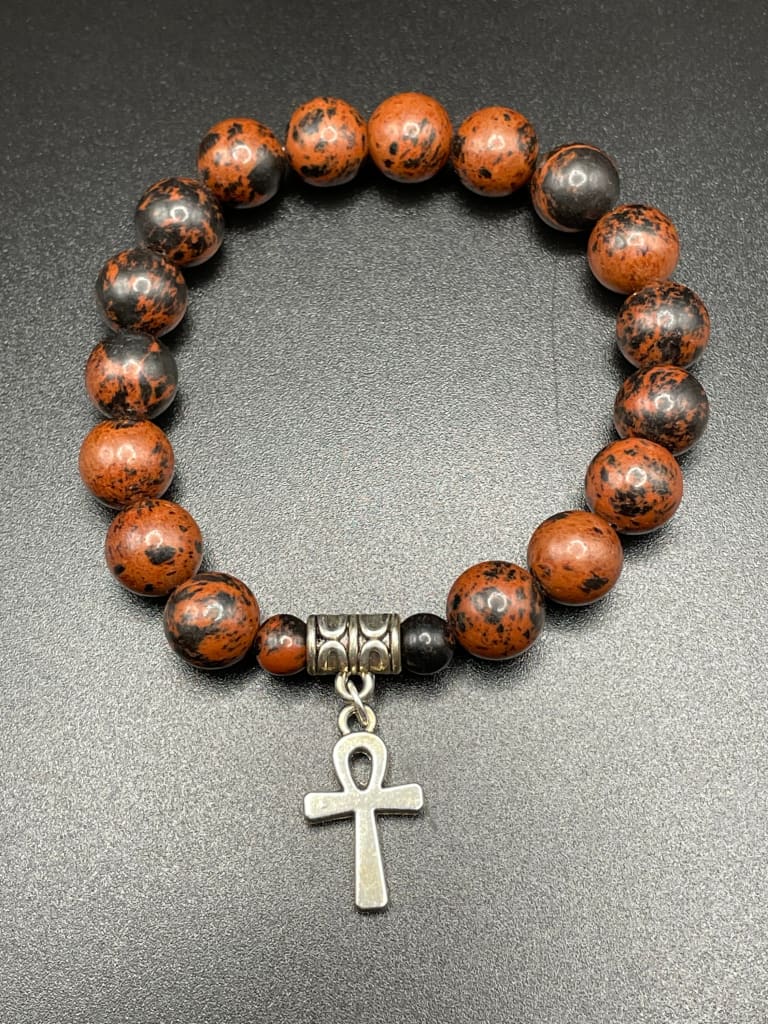 Mahogany obsidian x ankh charm bracelet - Bracelets