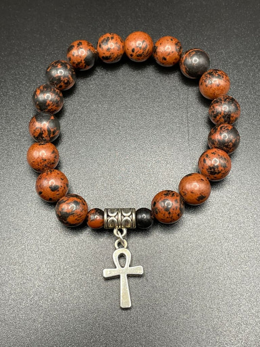 Mahogany obsidian x ankh charm bracelet - Bracelets
