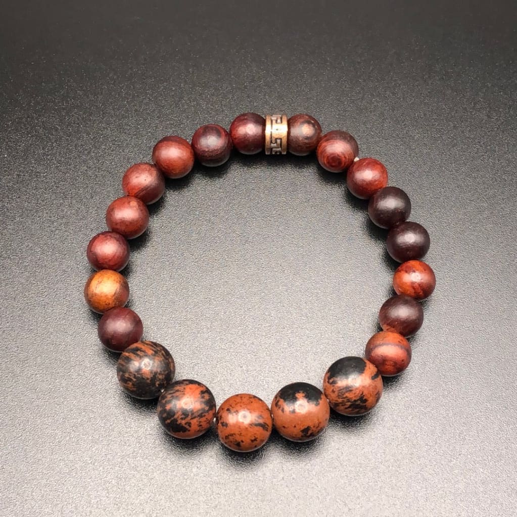 Mahogany Obsidian x Wood x Red Copper-Bracelet-DopeAlchemy-DopeAlchemy.com