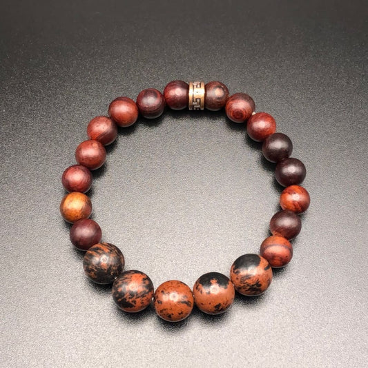 Mahogany Obsidian x Wood x Red Copper-Bracelet-DopeAlchemy-DopeAlchemy.com