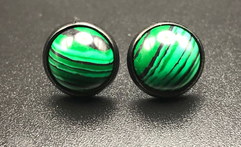 Malachite x black stud earrings - Earrings
