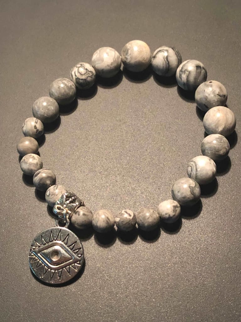 Map Jasper x Evil Eye Charm Bracelet-Bracelets-DopeAlchemy-DopeAlchemy.com