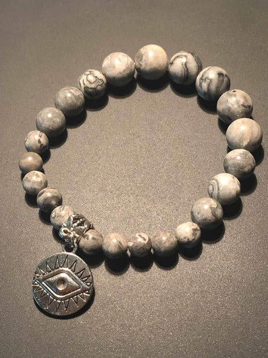 Map Jasper x Evil Eye Charm Bracelet-Bracelets-DopeAlchemy-DopeAlchemy.com