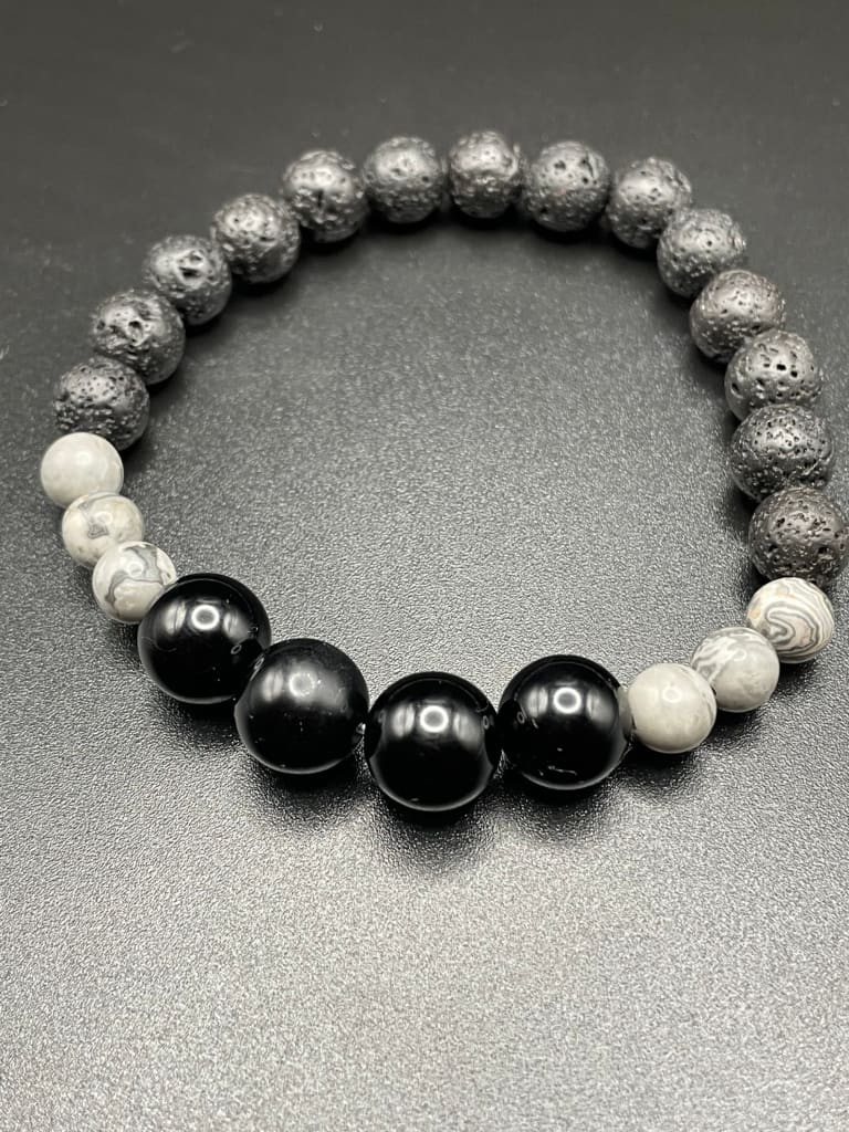 Map jasper x lava stone x onyx bracelet - Bracelet
