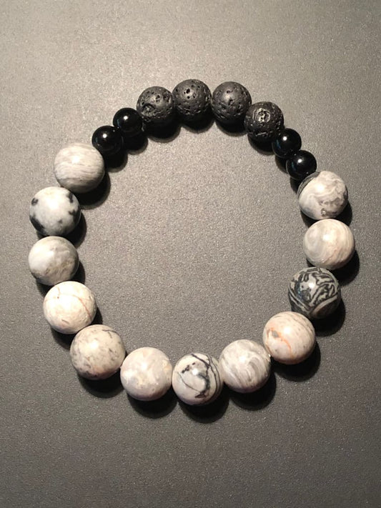 Map jasper x lava stone x onyx bracelet - Bracelets