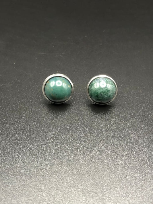 Moss agate x silver stud earrings - Earrings