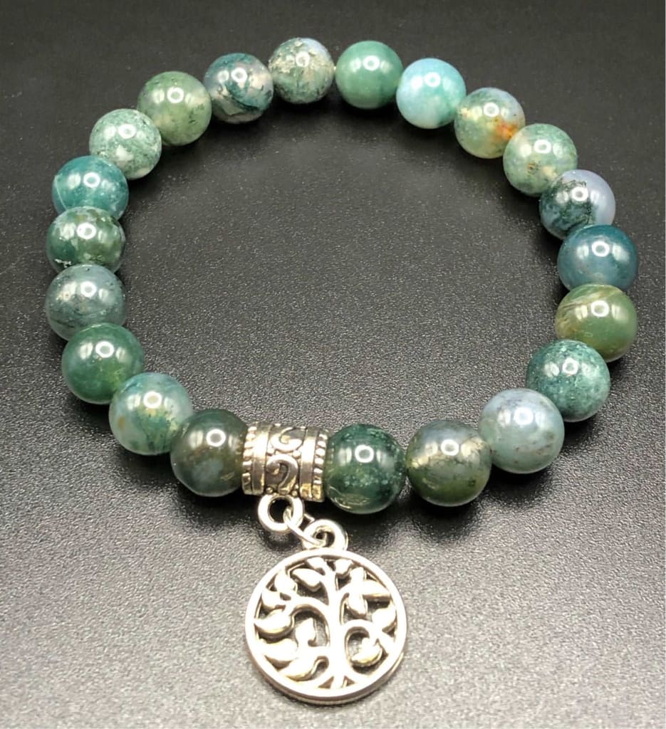 Moss Agate x Tree of Life Charm bracelet-Bracelets-DopeAlchemy-DopeAlchemy.com