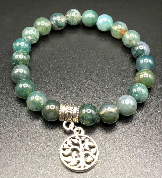 Moss Agate x Tree of Life Charm bracelet-Bracelets-DopeAlchemy-DopeAlchemy.com