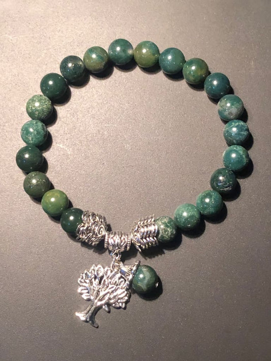 Moss agate x tree of life charm bracelet - Bracelets