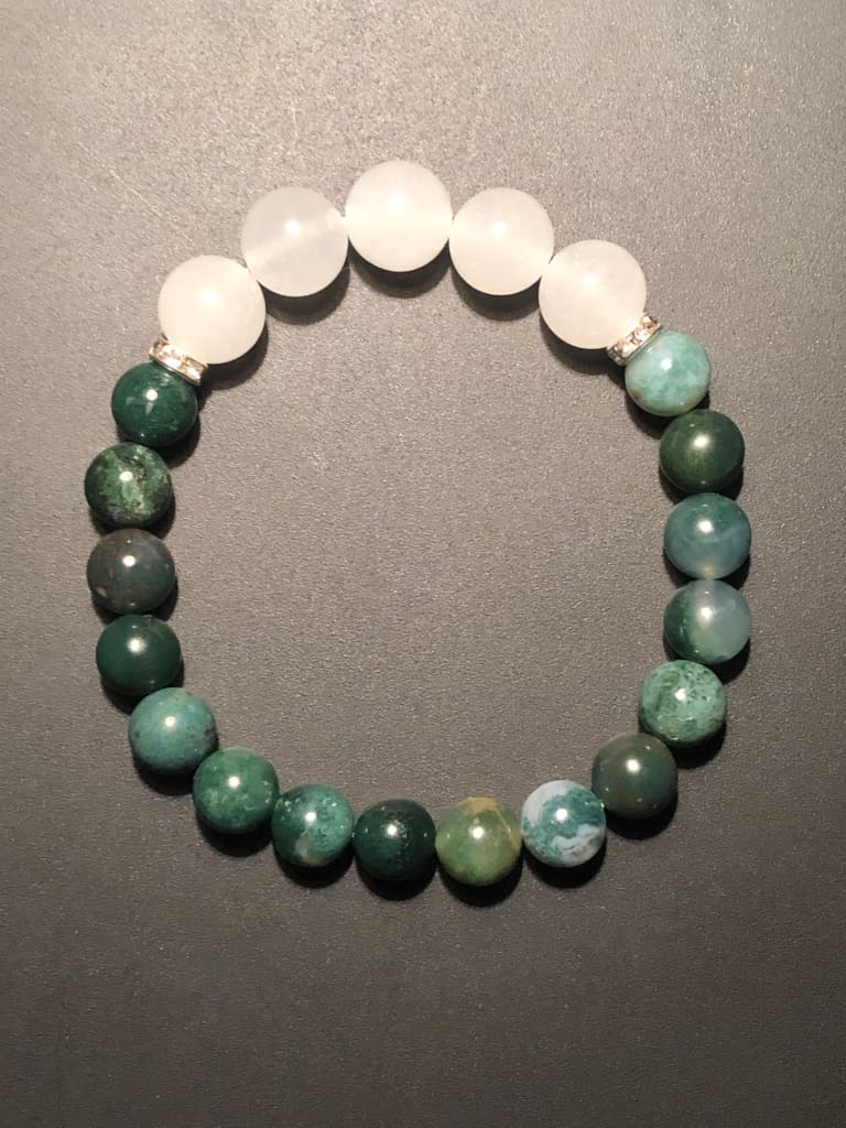 Moss agate x white jade bracelet - Bracelet