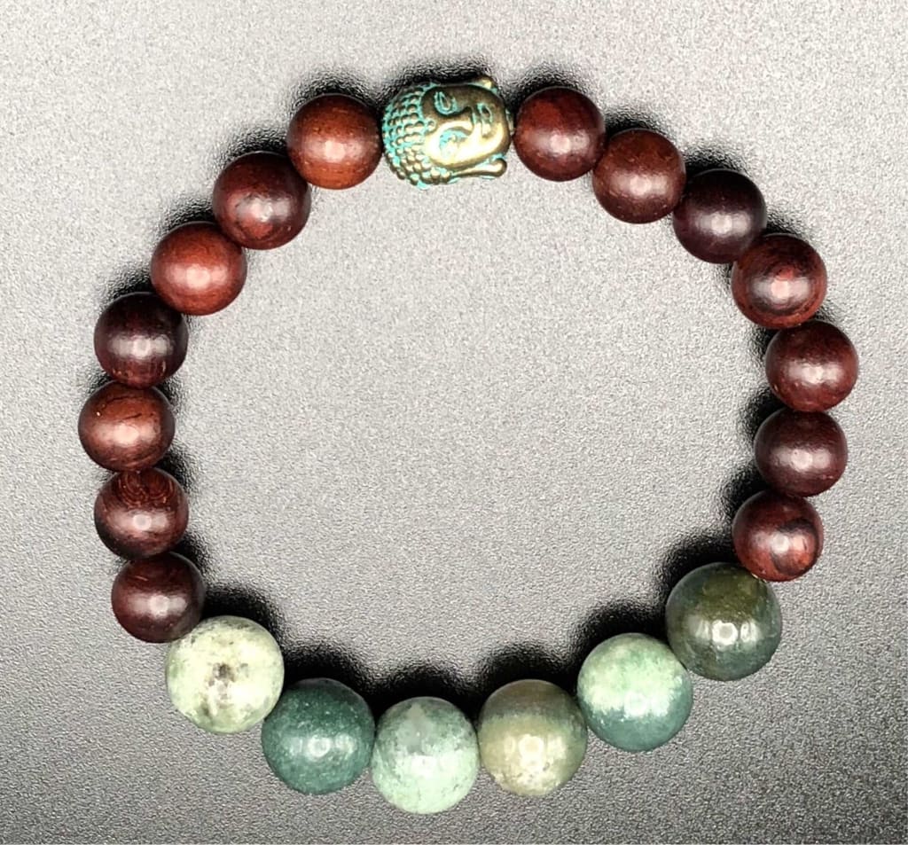 Moss Agate x Wood Bracelet-Bracelet-DopeAlchemy-DopeAlchemy.com