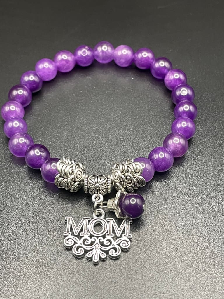 Mother’s day “mom” amethyst charm bracelet - Bracelets