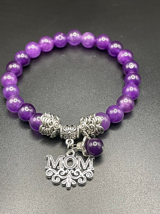 Mother’s day “mom” amethyst charm bracelet - Bracelets