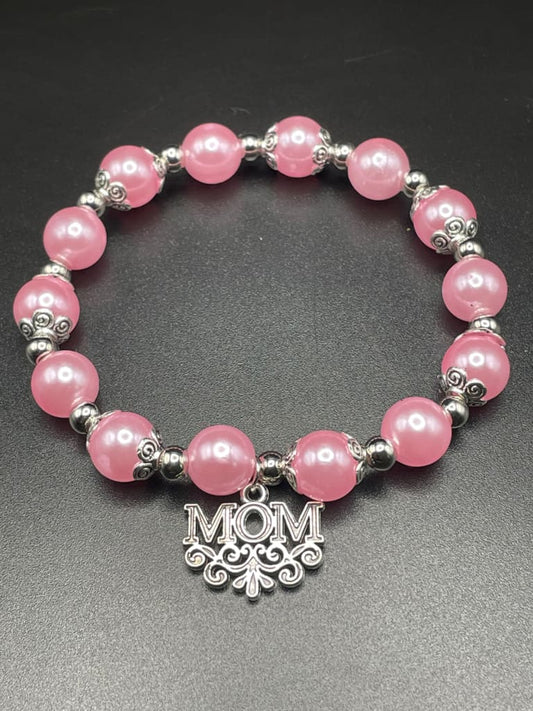 Mother’s day “mom” pink pearl charm bracelet - Charms &