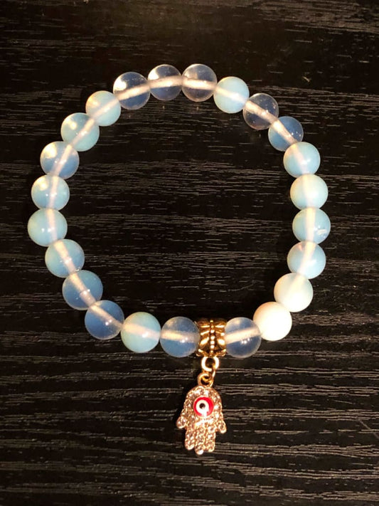 Opalite x Hamsa “Evil Eye” Charm Bracelet-Bracelets-DopeAlchemy-DopeAlchemy.com
