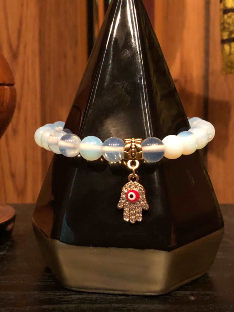 Opalite x Hamsa “Evil Eye” Charm Bracelet-Bracelets-DopeAlchemy-DopeAlchemy.com