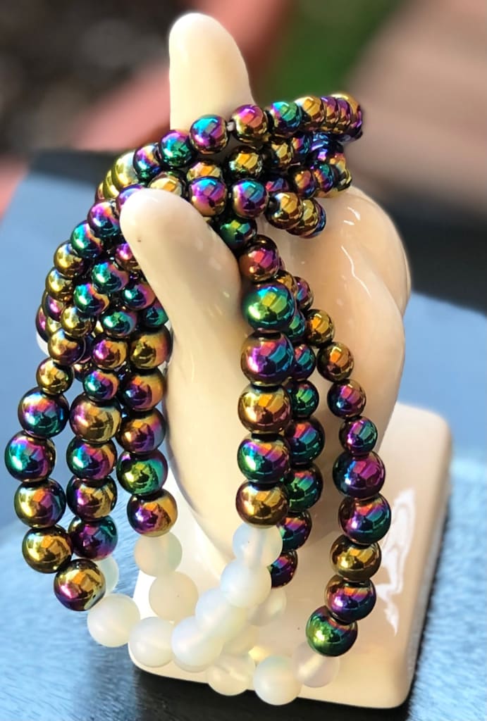 Opalite x Rainbow Hematite Bracelet-Bracelet-DopeAlchemy-DopeAlchemy.com