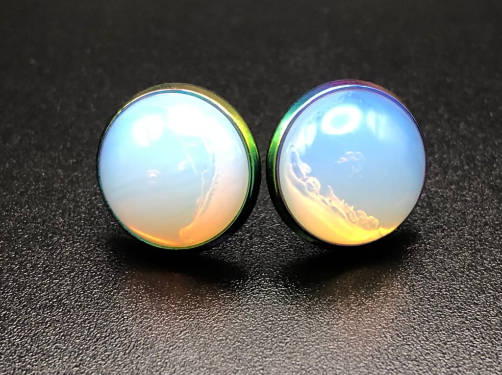Opalite x rainbow hematite stud earrings - Earrings