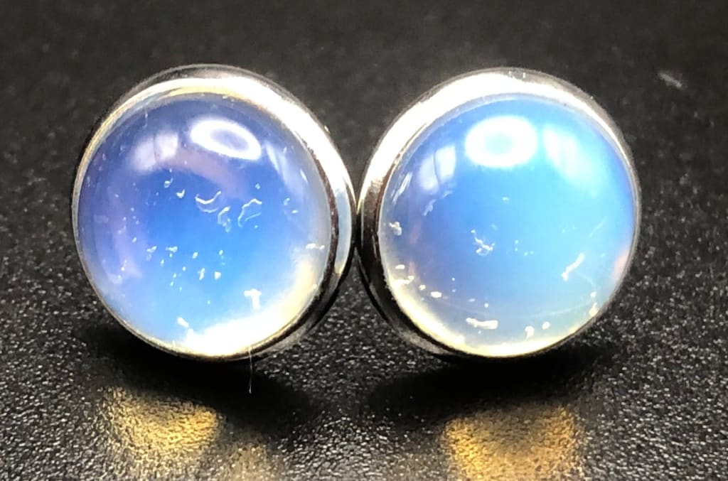 Opalite x Silver Stud Earrings-Earrings-DopeAlchemy-DopeAlchemy.com