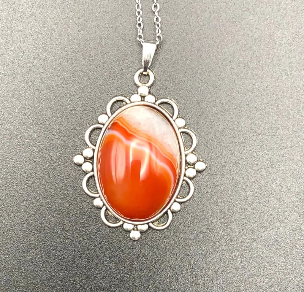 Orange Stripped Agate x Silver Pendant-Pendant-DopeAlchemy-DopeAlchemy.com