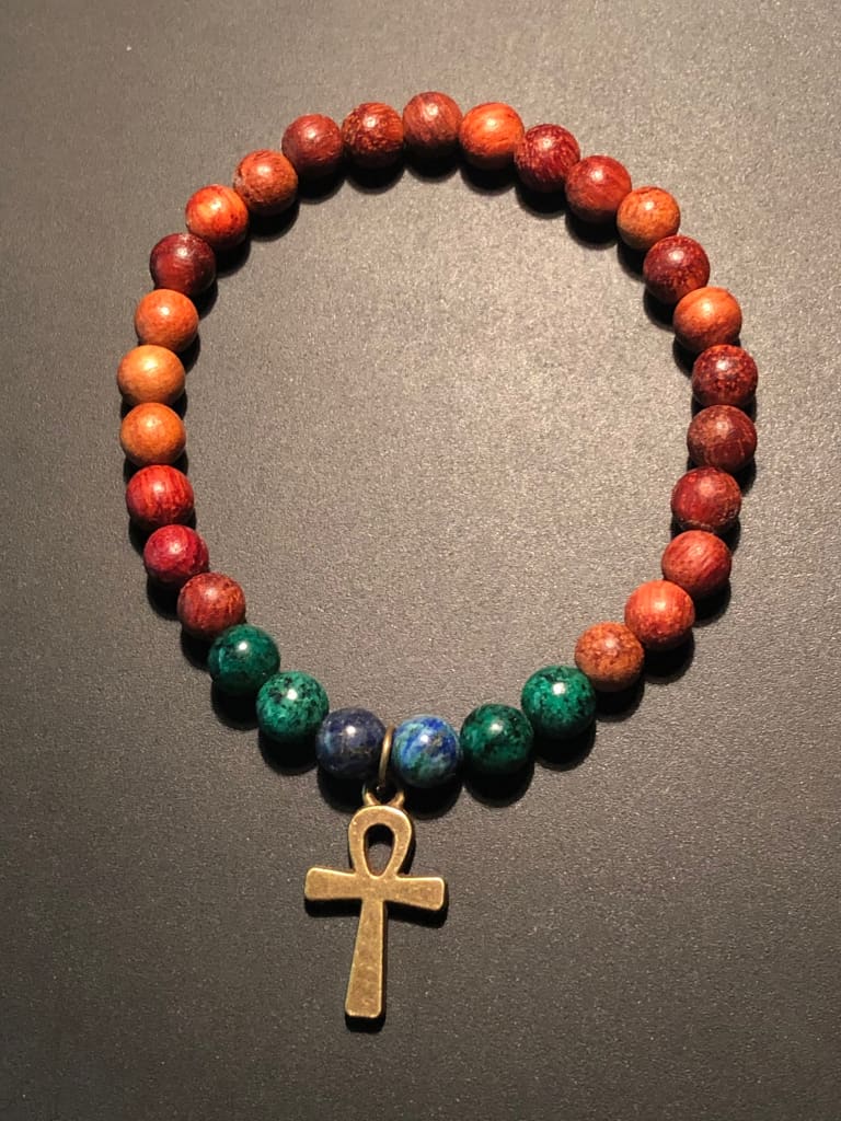 Phoenix Lapis Lazuli x Wood x Ankh charm bracelet DopeAlchemy