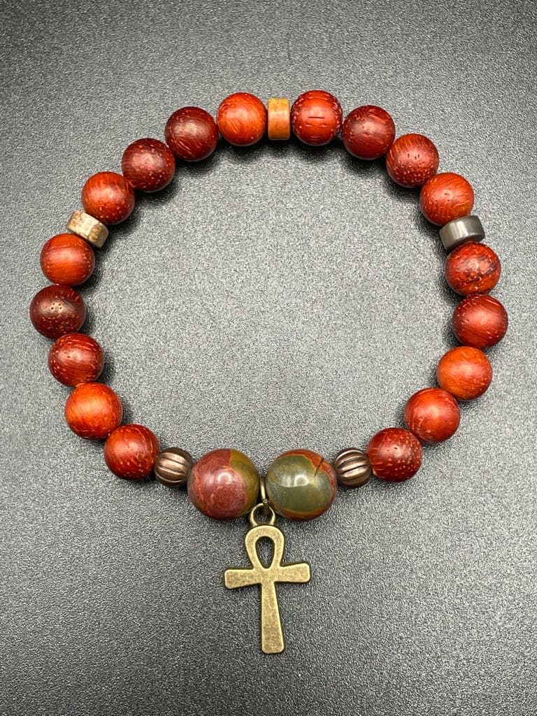 Picasso jasper x rosewood x ankh charm bracelet - Bracelets