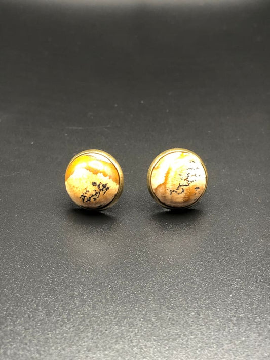 Picture jasper x bronze stud earrings - Studs