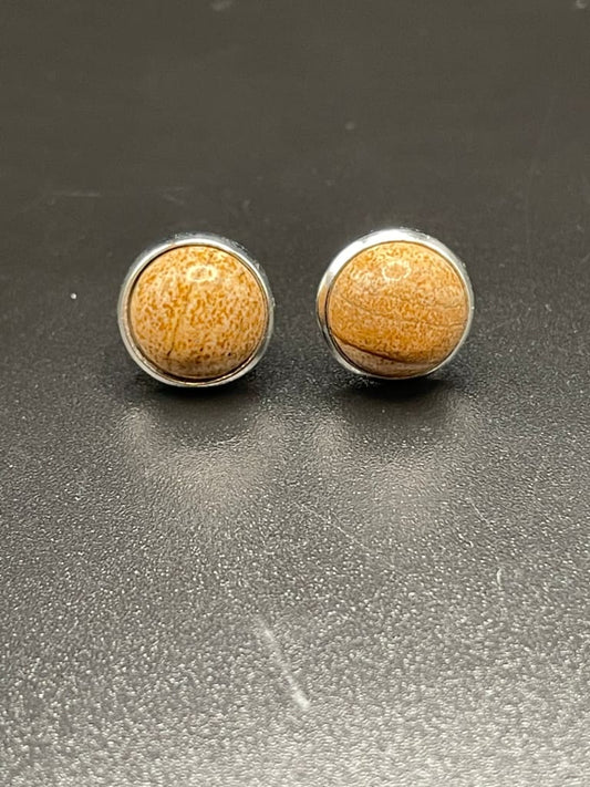 Picture jasper x silver stud earrings - Studs