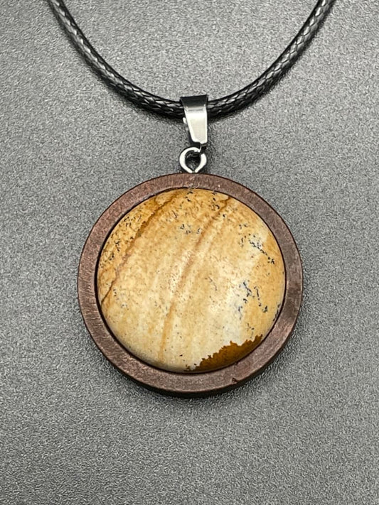 Picture jasper x wood pendant necklace - Pendant