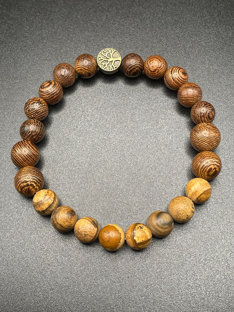 Picture jasper x wood x tree of life charm bracelet