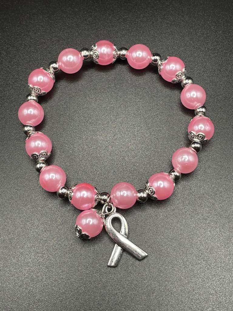 Pink pearl breast cancer awareness charm bracelet - Charms