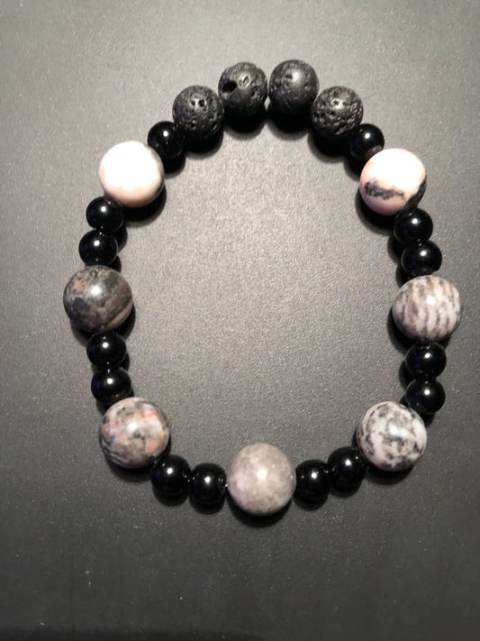 Pink zebra jasper x onyx bracelet - Bracelet