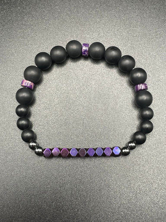 Purple sea sediment jasper x crown charm bracelet - Bracelet