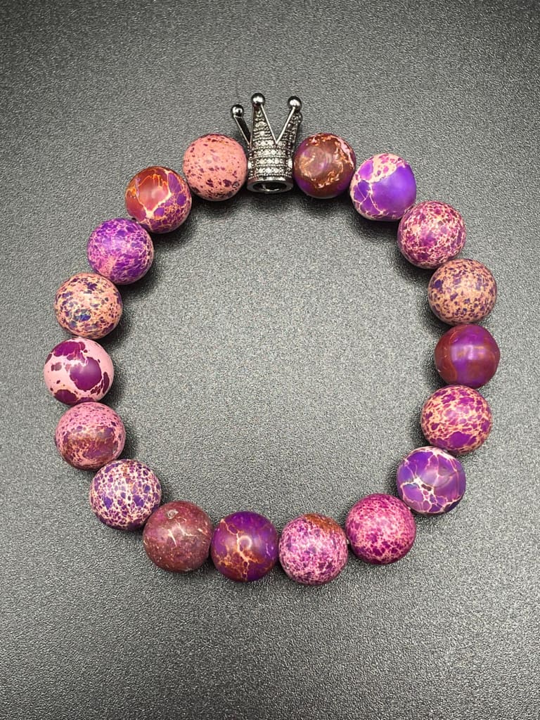 Purple sea sediment jasper x crown charm bracelet - Bracelet
