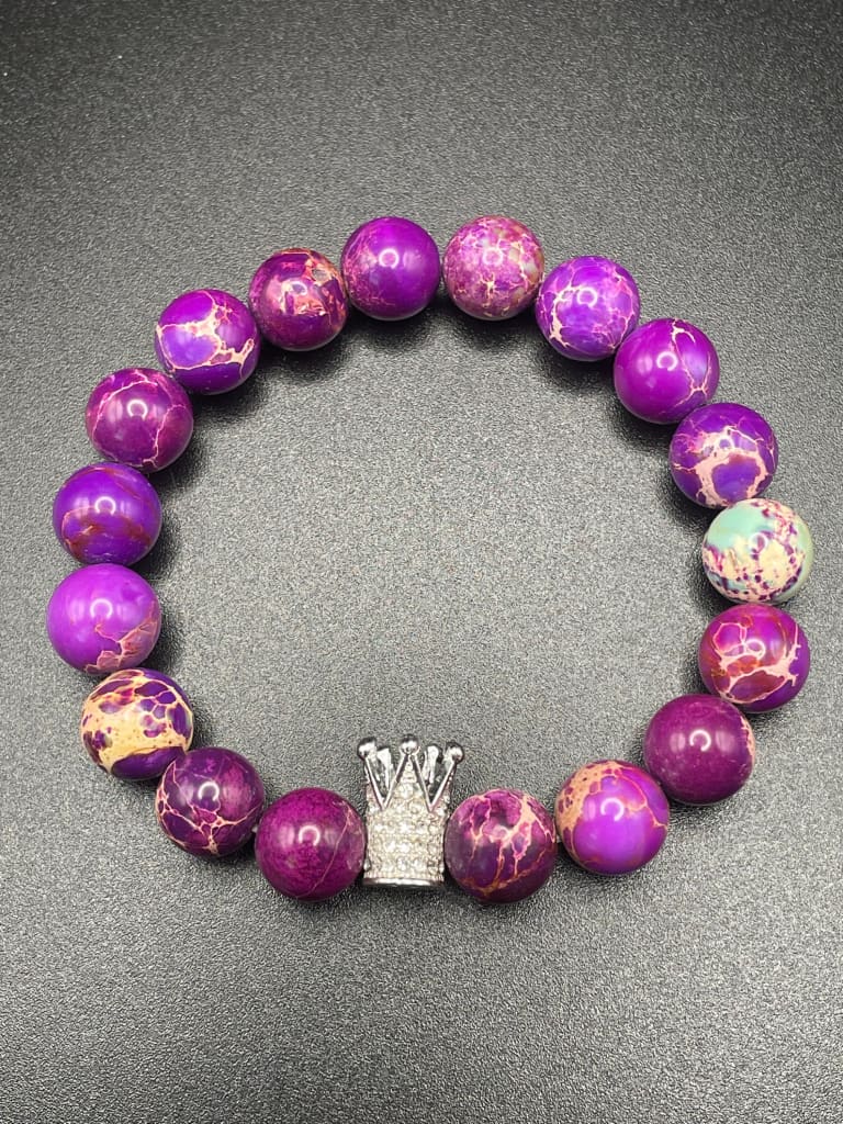 Purple sea sediment jasper x crown charm bracelet - Bracelet