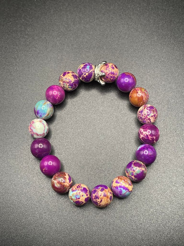 Purple sea sediment jasper x crown charm bracelet - Bracelet