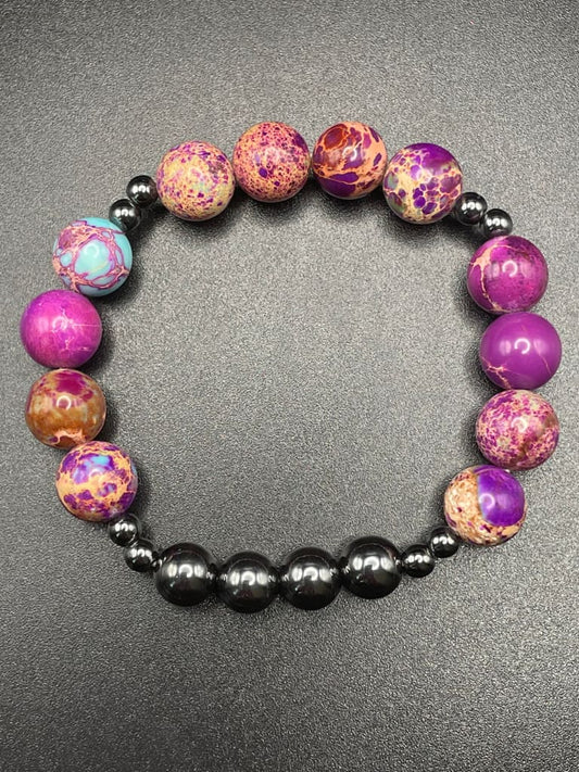 Purple sea sediment jasper x crown charm bracelet - Bracelet