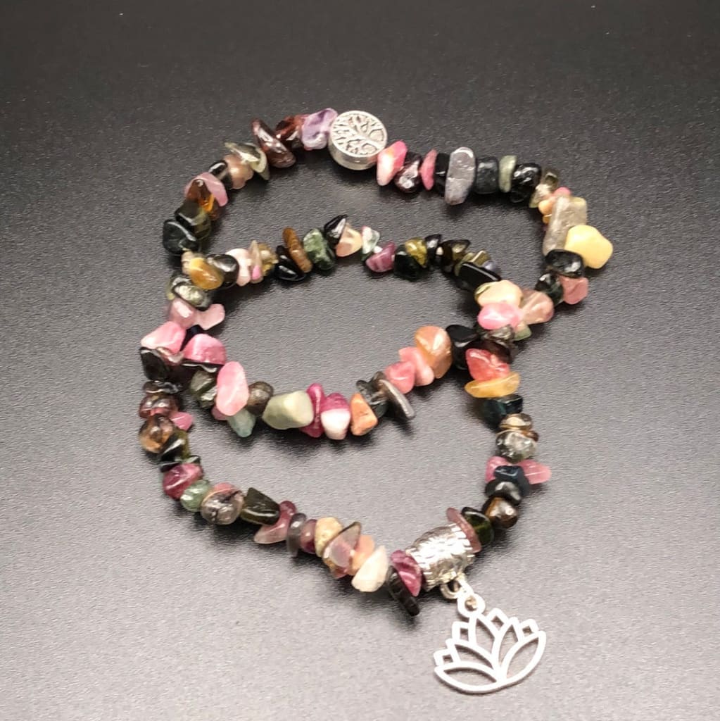 Rainbow Tourmaline Chip Charm bracelet set-Bracelet-DopeAlchemy-DopeAlchemy.com