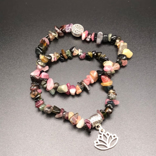 Rainbow Tourmaline Chip Charm bracelet set-Bracelet-DopeAlchemy-DopeAlchemy.com