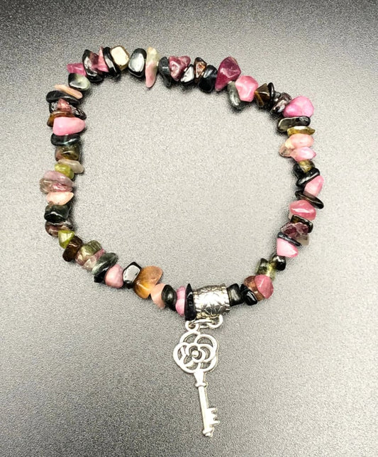 Rainbow Tourmaline Chip Stone Charm Bracelet-Bracelet-DopeAlchemy-DopeAlchemy.com
