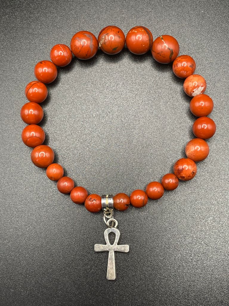 Red jasper x ankh charm bracelet - Bracelets
