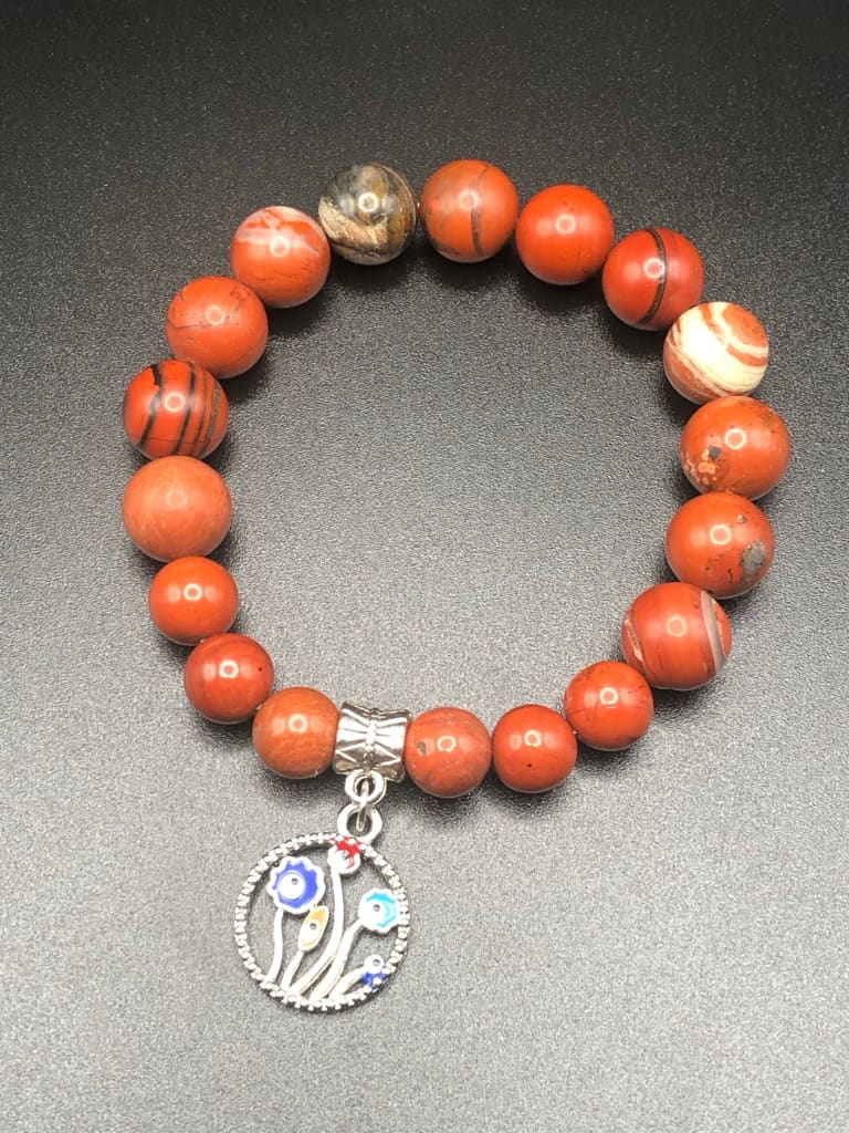 Red Jasper x Evil Eye charm bracelet-Bracelets-DopeAlchemy-DopeAlchemy.com