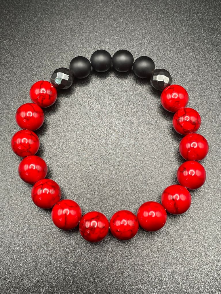 Red turquoise x hematite x onyx bracelet - Bracelet