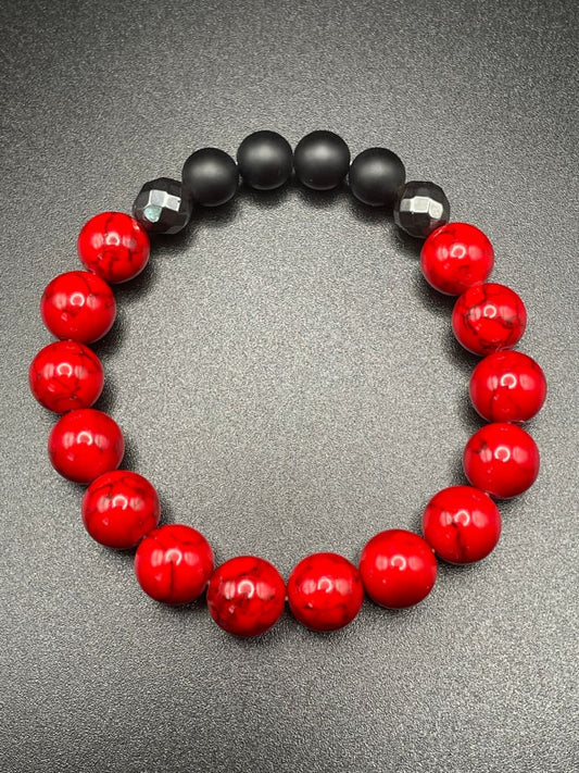 Red turquoise x hematite x onyx bracelet - Bracelet