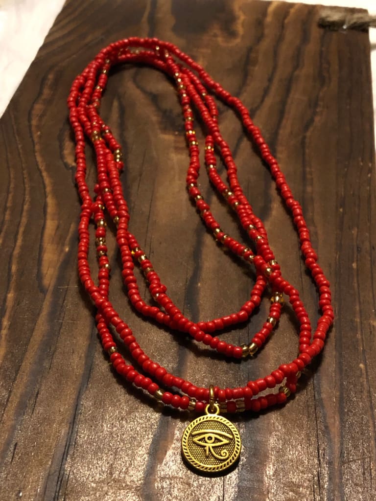 Red x Gold Eye of Horus charm waist beads-Body Jewelry-DopeAlchemy-DopeAlchemy.com